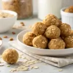 No-bake oatmeal peanut butter balls on a white plate