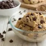 Protein cookie dough with chocolate chips in a bowl